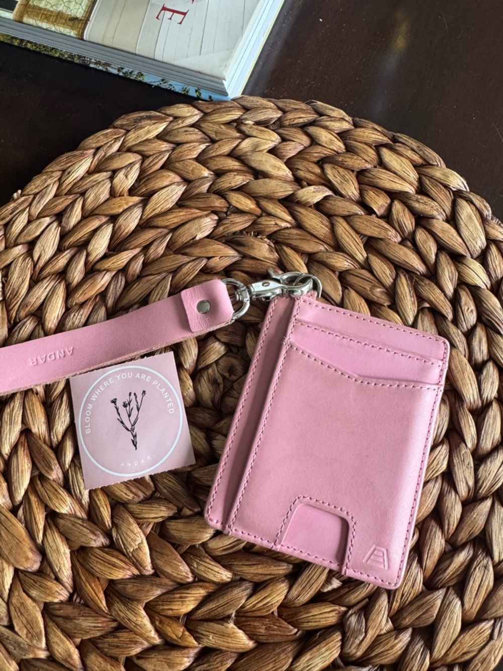 Andar Leather Card Wallet Wristlet Peony
